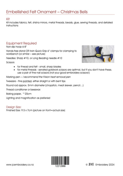 Embellished Felt Ornament - Christmas Bells