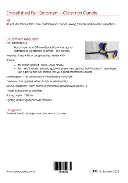 Embellished Felt Ornament - Christmas Candle