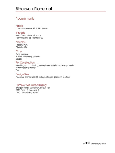 Blackwork / Holbien Placemat - #4 in Placemat Series