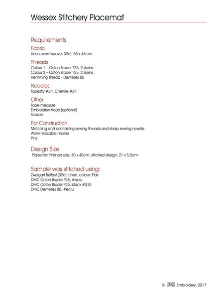 Wessex Stitchery Placemat - #6 in Placemat Series