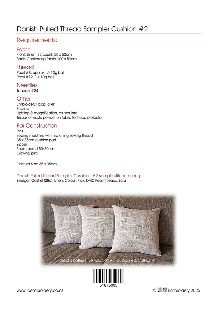 Danish Pulled Thread Sampler Cushion #2 – JC Embroidery NZ