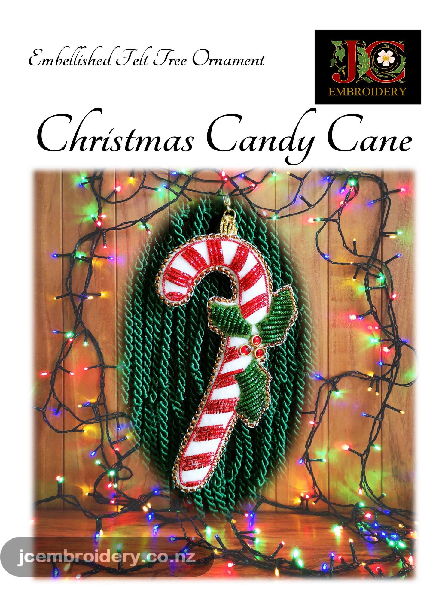 Embellished Felt Ornament - Christmas Candy Cane