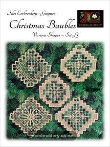 Filet Guipure - Christmas Baubles 1, Mixed Shapes, Set of 5