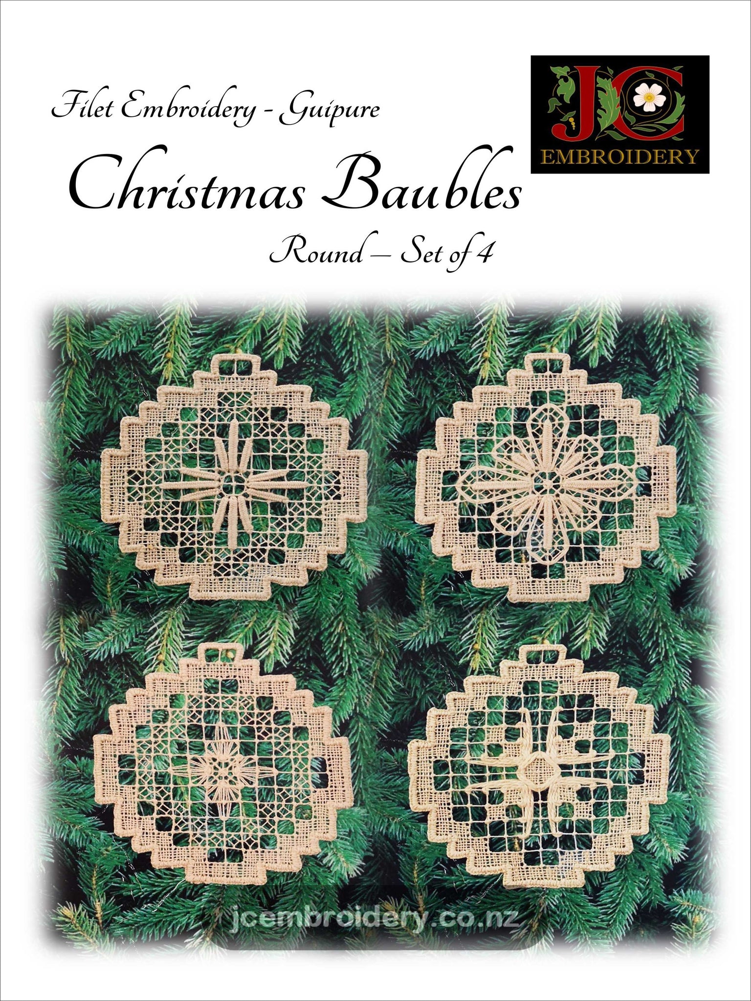 Filet Guipure - Christmas Baubles 1, Round, Set of 4
