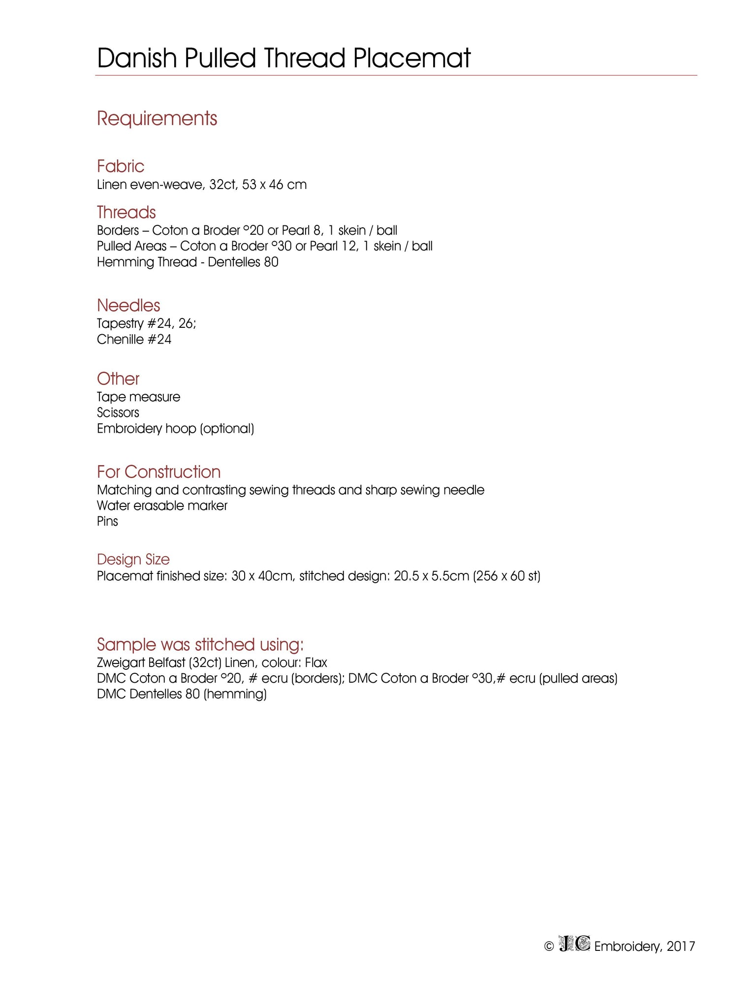 Danish Pull Thread Placemat - #3 in Placemat Series – JC Embroidery NZ